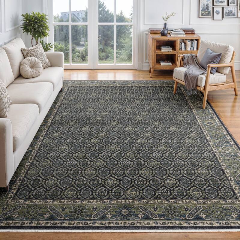 Esme Vintage Panel Medallion Blue/ Green Area Rug - 7' 10" x 10' 10" - Rectangle