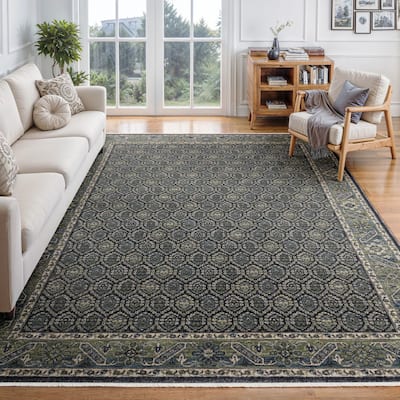 Esme Vintage Panel Medallion Blue/ Green Area Rug