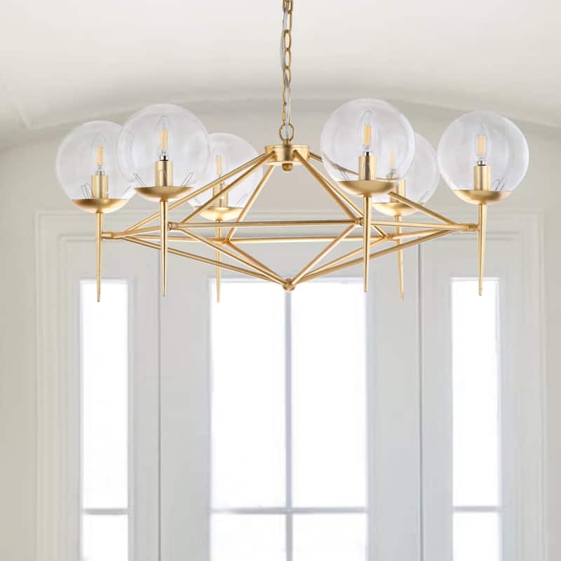 SAFAVIEH Lighting Gillie Adjustable 6-Light LED Gold Chandelier - 34" x 34" x 12-84"