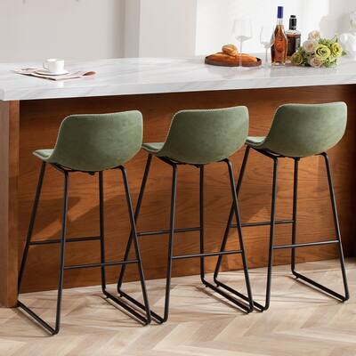 Green Bar Stools Set of 3, 30 Inch Counter Height Bar Chair with Metal Legs Faux Leather BarStools (3 Pcs Green, 30 Inch)