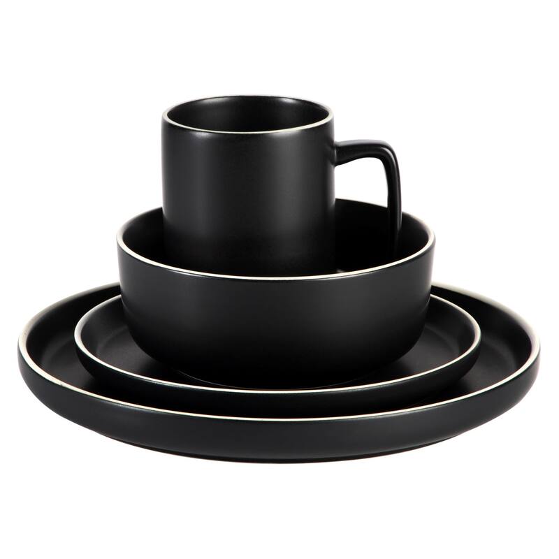 Gibson Home Zuma Nuevo 32 Piece Plates, Bowls, and Mug (Service for 8) Dinnerware Set - Black