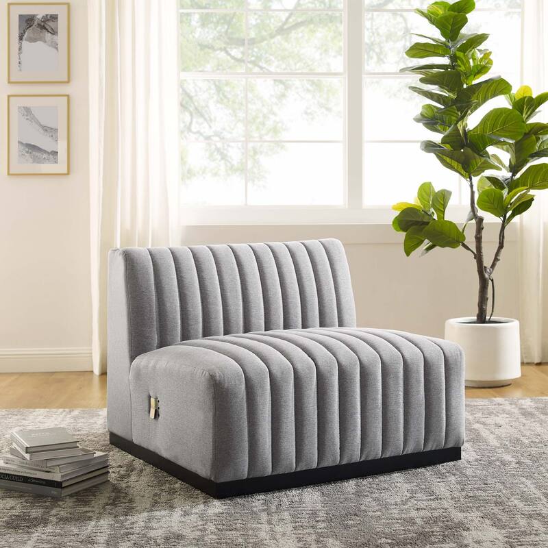 Conjure Channel Tufted Upholstered Fabric Armless Chair - Black Light Gray