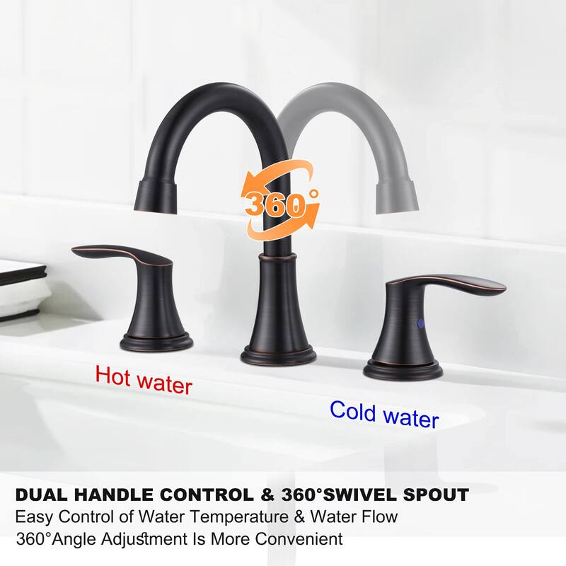 WOWOW 8 in. Widespread Double Handle Bathroom Faucet with Pop Up Drain