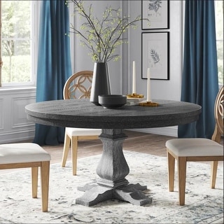 Rustic Design Round Extendable Dining Table with Pedestal Base - Bed ...
