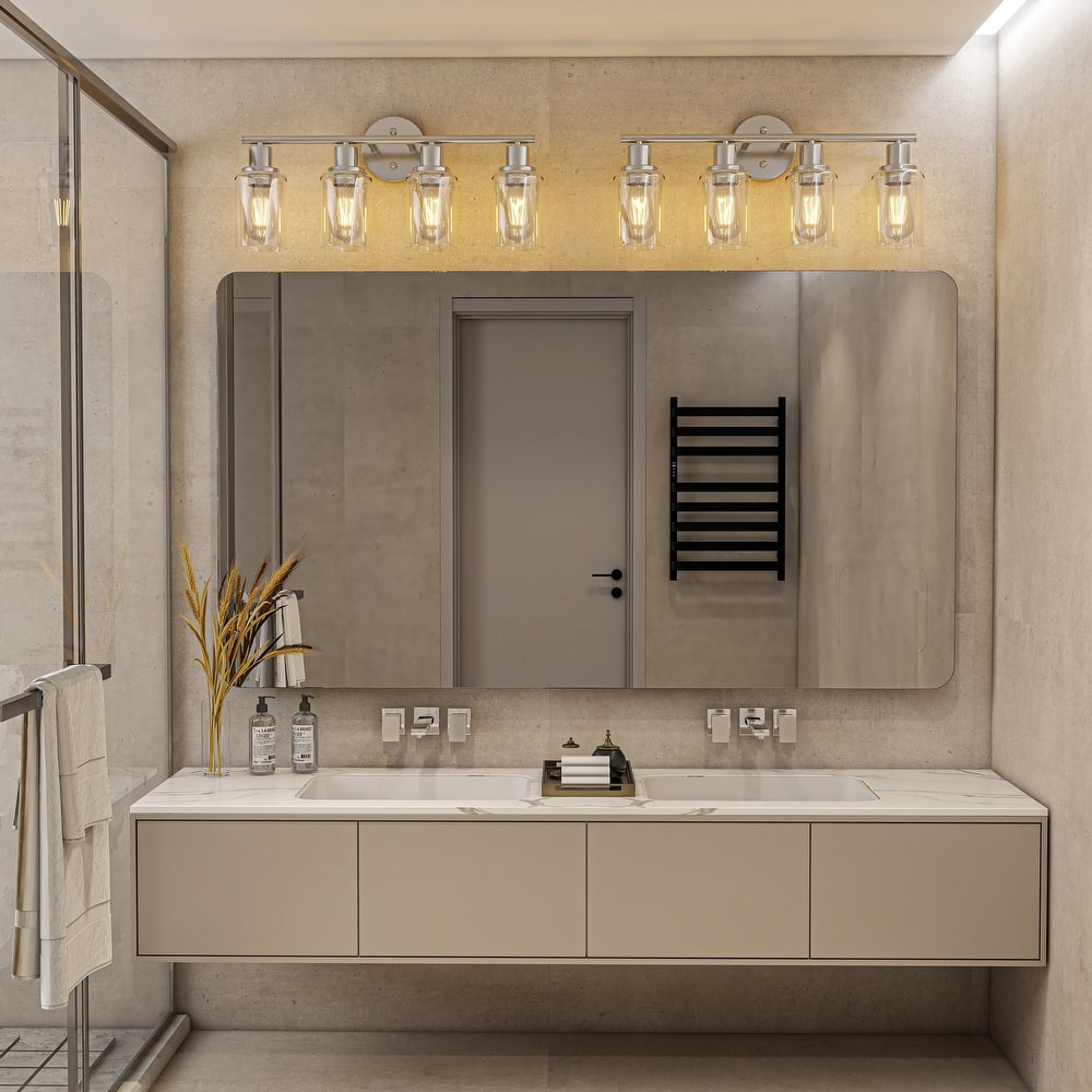 4-Light Clear Glass Shade Dimmable Bathroom Vanity Lights Wall Sconces