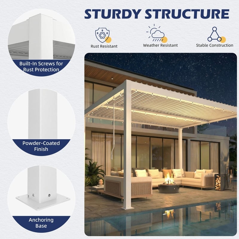 Outdoor Louvered Pergola with Optional Winter Cover – Adjustable Hardtop Gazebo, Steel Frame