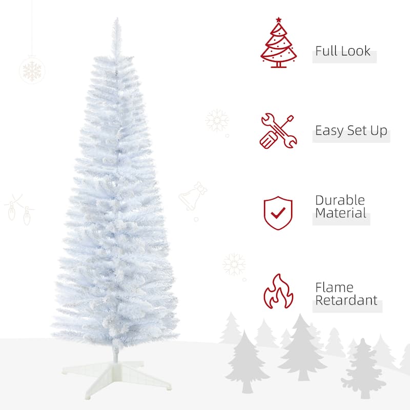 HOMCOM Flocked Artificial Pencil Tree - Realistic Branches, Plastic Base, White