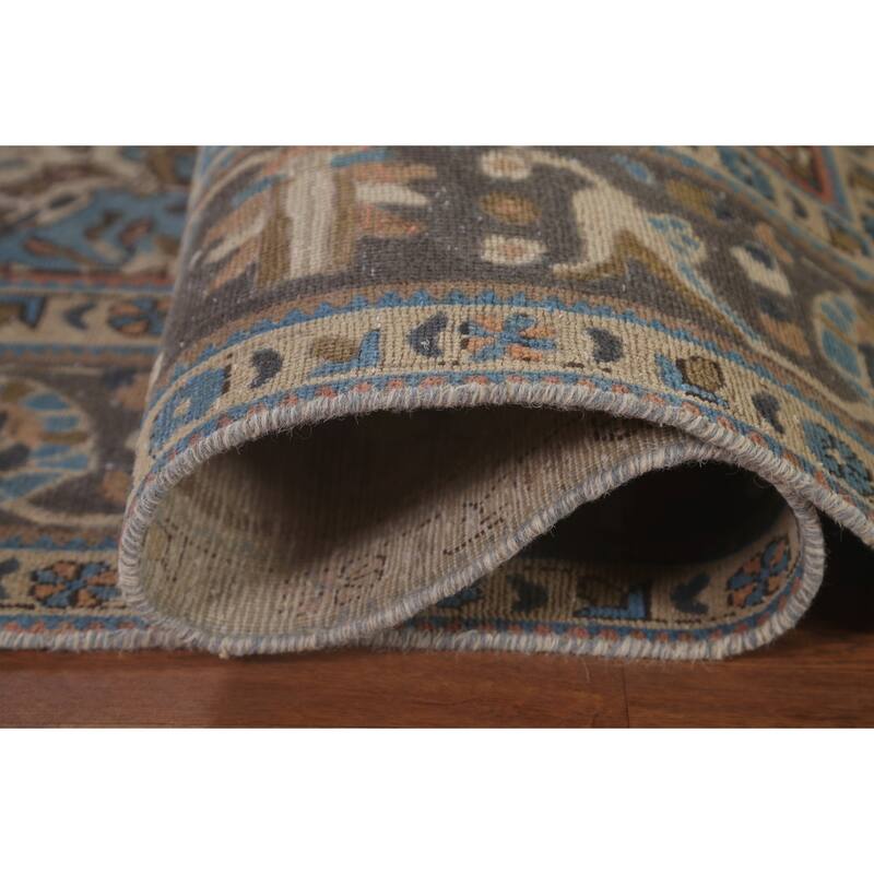 Brown Tabriz Persian Vintage Area Rug Hand-Knotted Wool Carpet - 6'9"x 9'9"