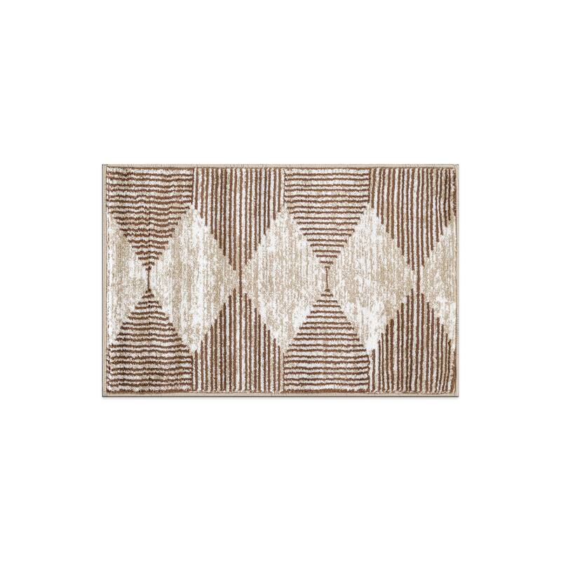 Beige Brown Geometric Stripe Stylish and Durable Area Rug