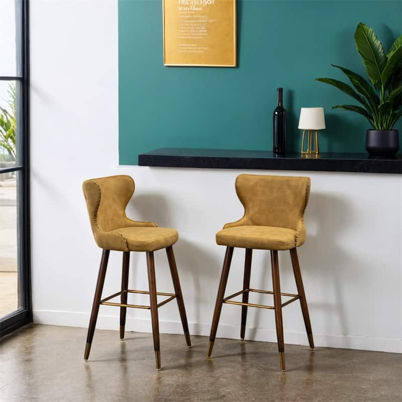 Modern Faux Leather Tufted Nailhead Trim Barstool Set of 2