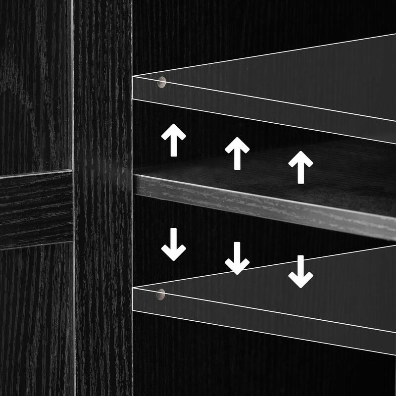 53" Farmhouse Kitchen Island with Drop Leaf & Power Outlet, Rolling Kitchen Cart with Glass Doors, 5 Side Racks & 3 Drawers