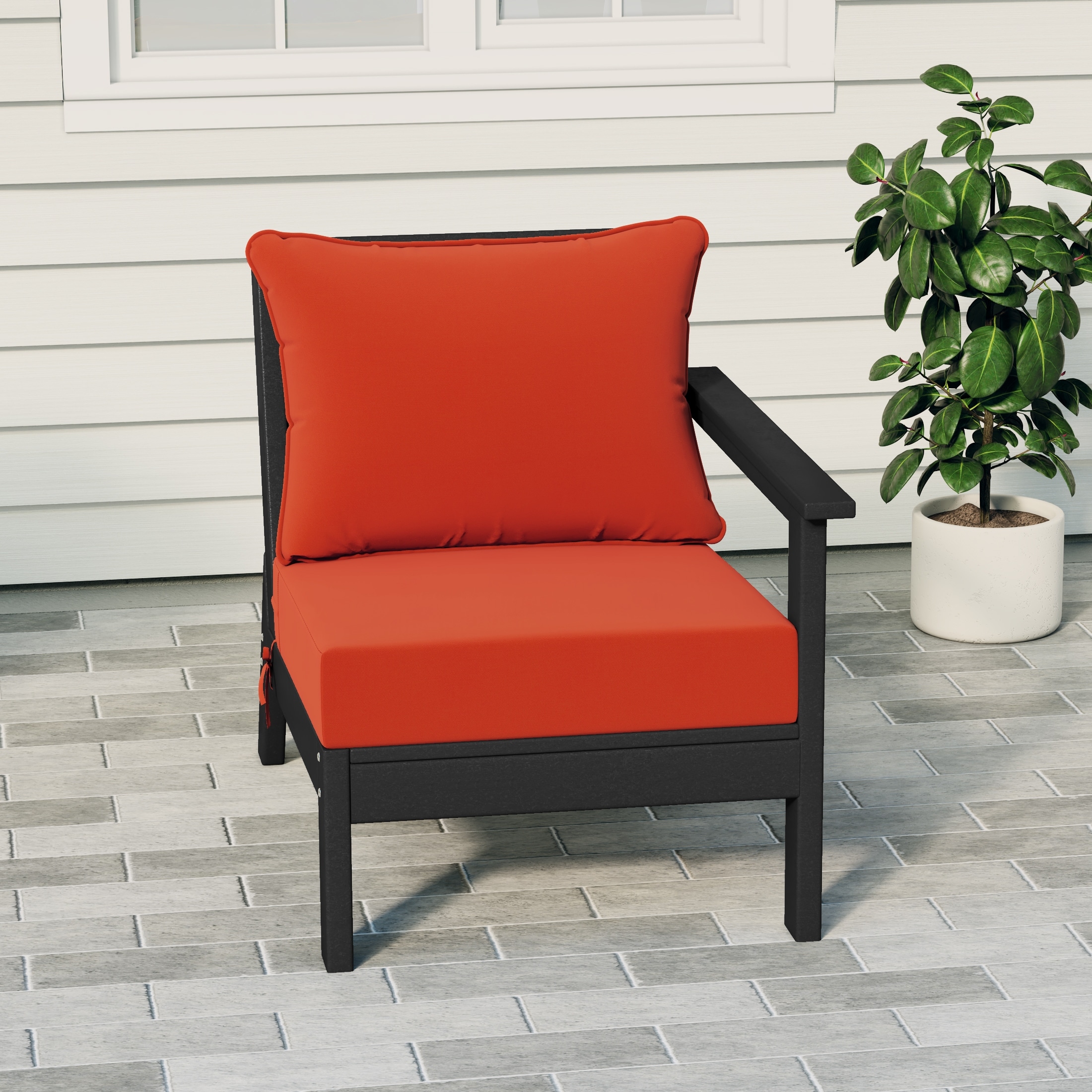 Birchwood All Weather HDPE Outdoor Patio Deep Seating Black Right Arm Facing Chair With Cushions (1-Piece)