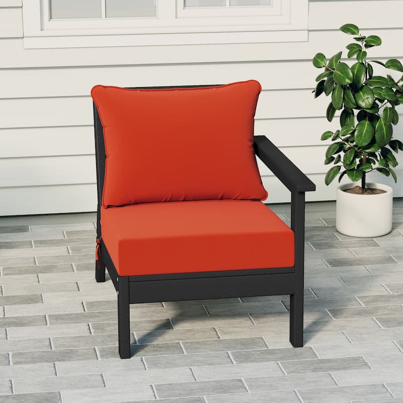 Birchwood All Weather HDPE Outdoor Patio Deep Seating Black Right Arm Facing Chair With Cushions (1-Piece) - Black/Orange