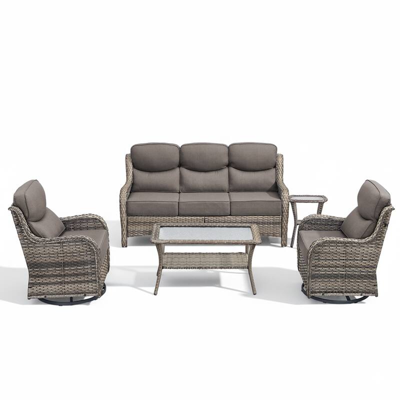 Meyreso 7-Piece Wicker Patio Conversation Set with Swivel Gliders and 6-Inch Thick Cushions