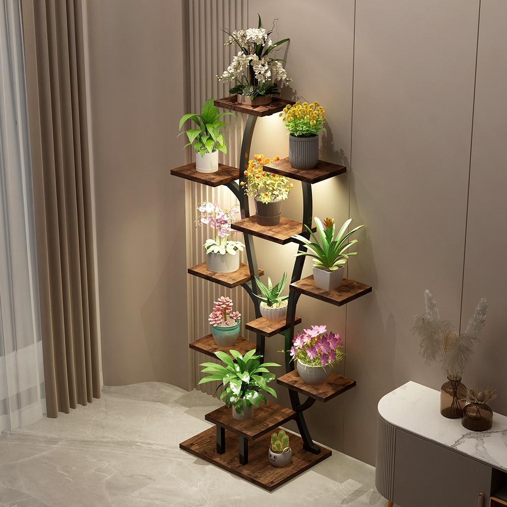 Plant Stand with Grow Lights, Indoor Plant Shelf, Metal Plant Flower Holder Stand, Vase Shape Plant Rack for Home, Patio