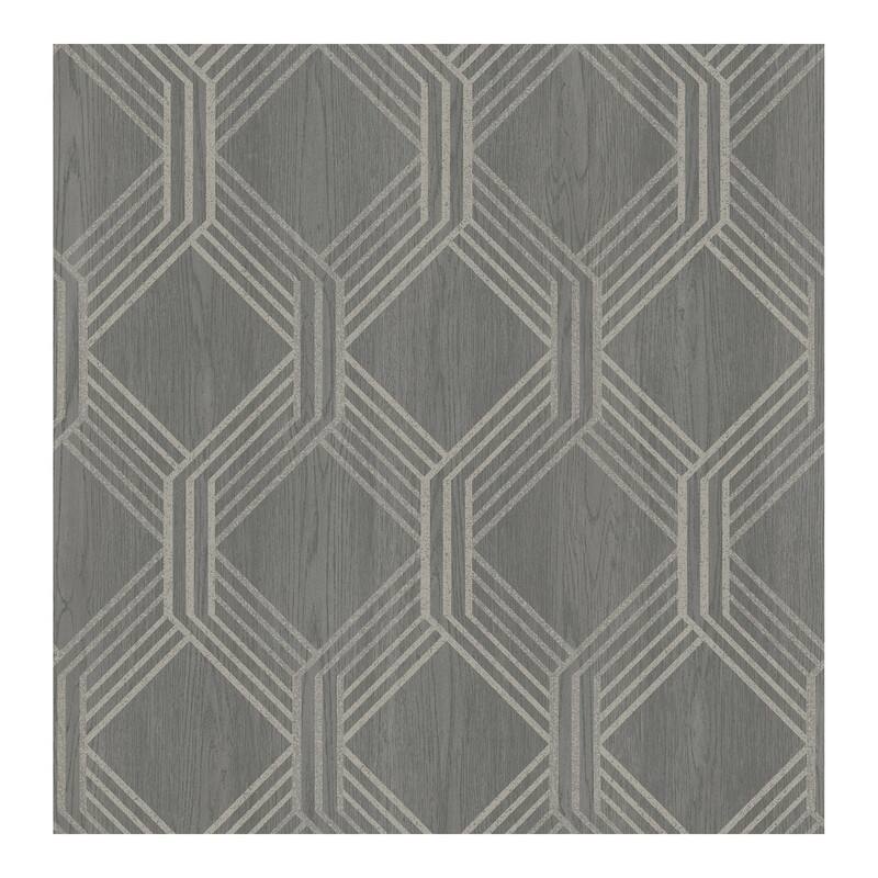 Brewster Colmar Charcoal Geo Lattice Wallpaper - 20.5 x 396 x 0.025