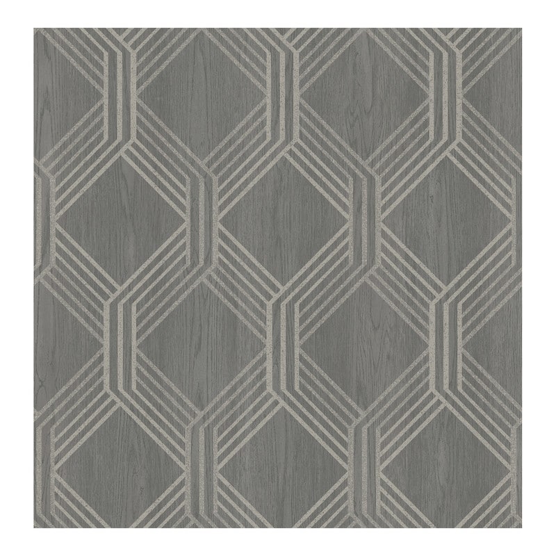 Brewster Colmar Charcoal Geo Lattice Wallpaper - 20.5 x 396 x 0.025