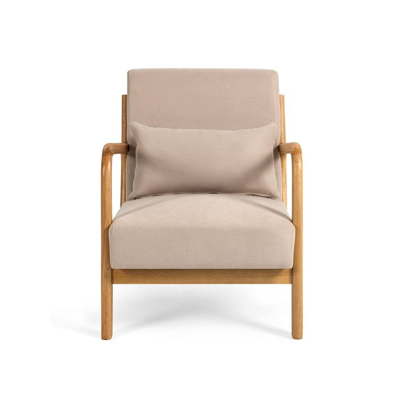 Beige Linen Armchair with Wood Legs - 23.20" x 29.50"
