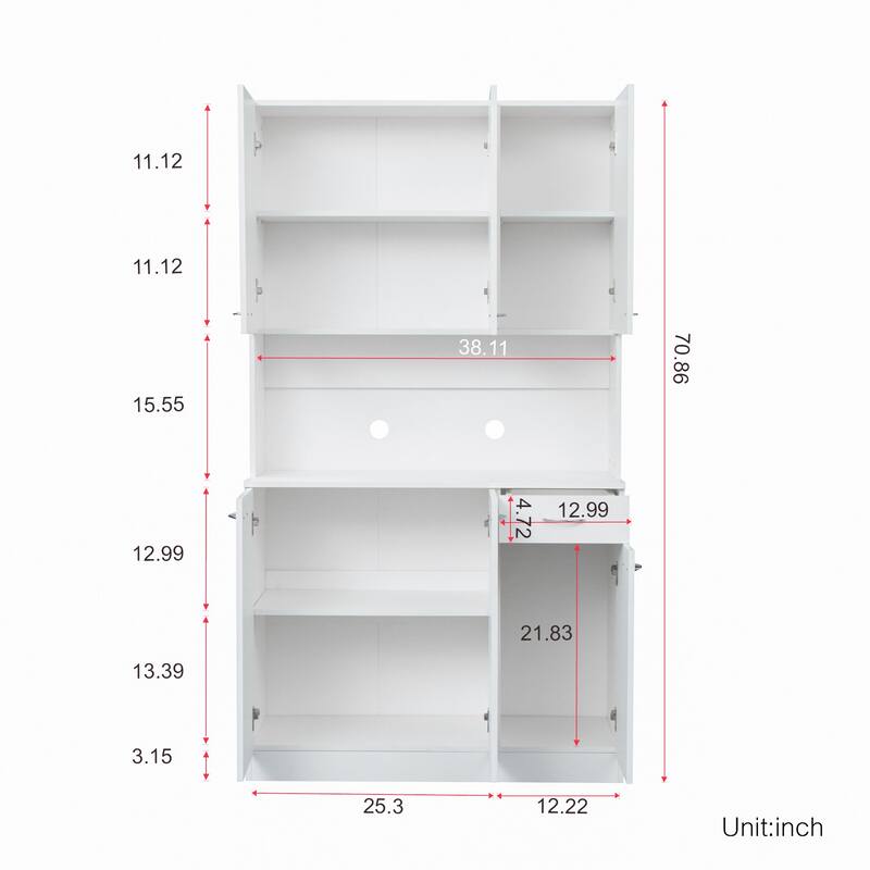 Roomfitters 70.87" Tall Kitchen Pantry Cabinet, Freestanding Buffet with 6 Doors, Drawer & Open Shelf