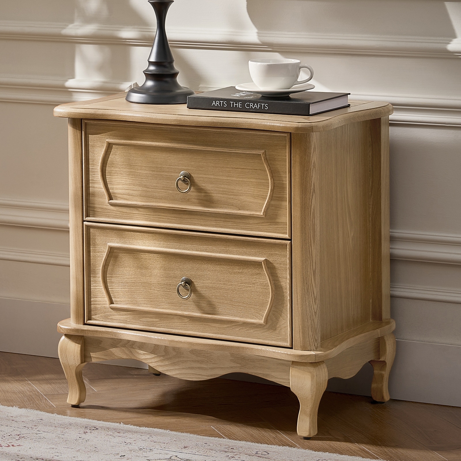 Ava 24"W Traditional 2-Drawer End Table with Simple Assembly and Charging Station By HULALA HOME