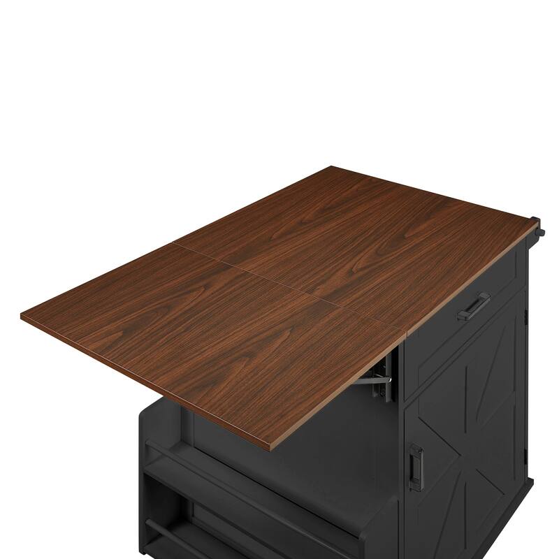 Farmhouse Rolling Kitchen Island with Drop Leaf, Kitchen Storage Cart with Drawer, Open Side Rack and Towel Rack,