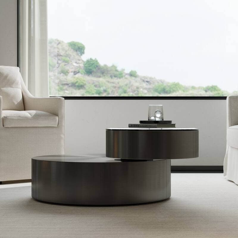 Luxury Round Coffee Table with 2 Tier Rotatable Top Circle Coffee Table with 360° Swivel Top for Living Room Apartment
