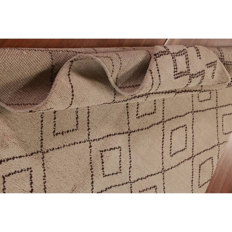 Hand Knotted Oriental 100% Wool Carpet Modern Geometric Beige & Ivories Moroccan Area Rug - 8' 0'' X 5' 0''