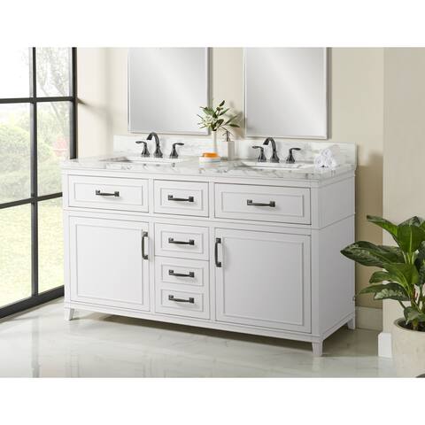 Del Mar Antique White 61" Double Bathroom Vanity