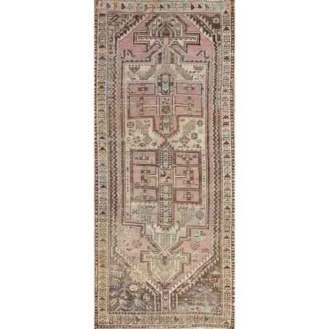 Antique Geometric Hamedan Persian Runner Rug Hand-knotted Wool Carpet - 3'5" x 8'1"