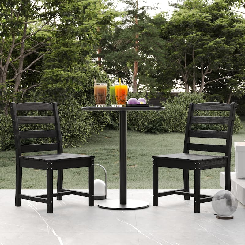Outdoor Dining Table and Chair Set: HDPE Material, Wood - Grain Design