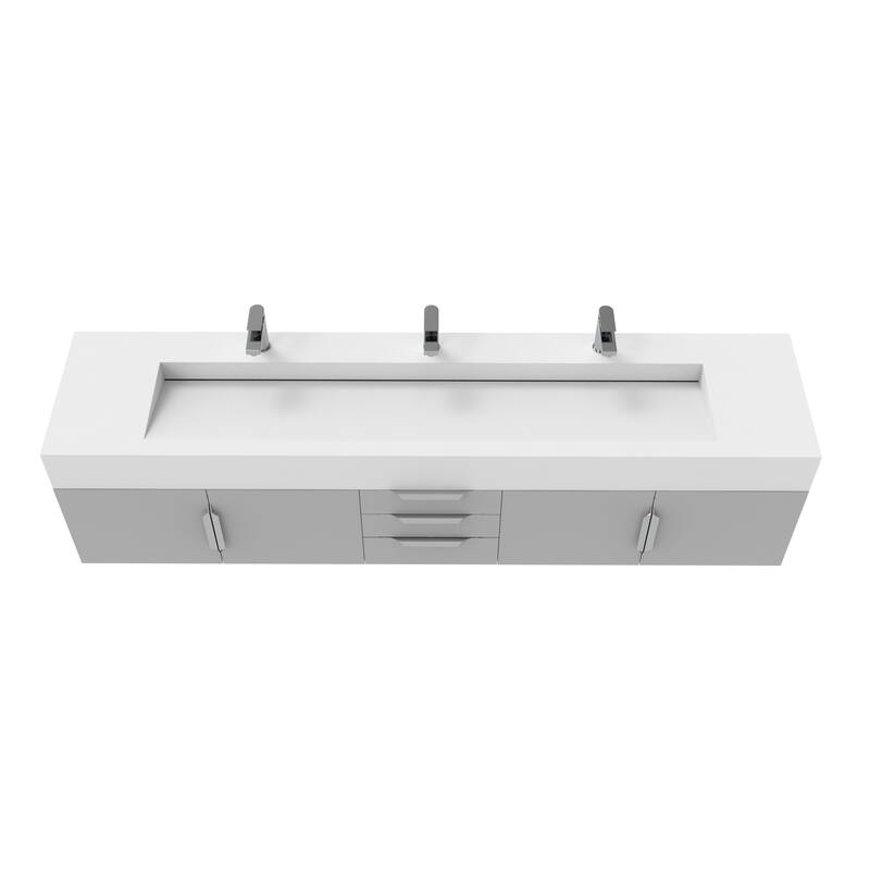 Nile 84" Wall Mounted Bathroom Vanity Set w/ White Top