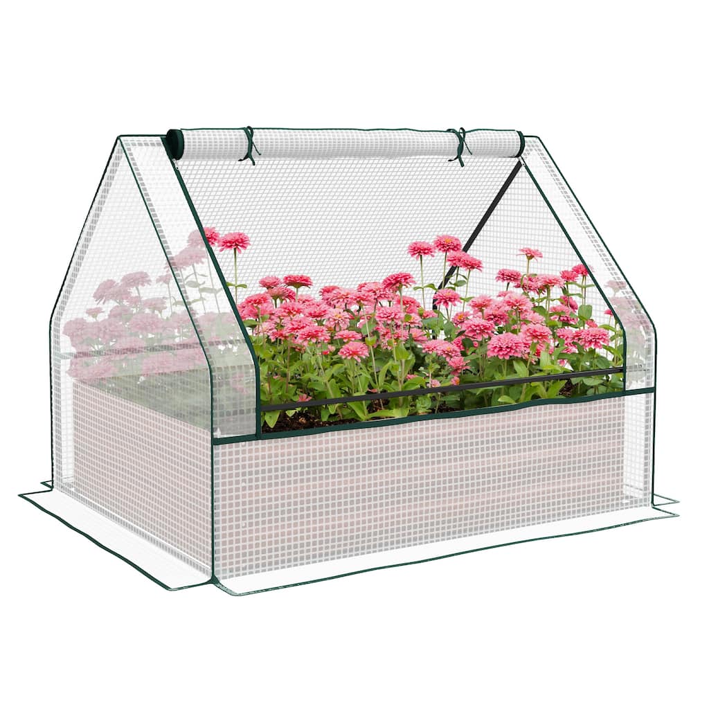 Countryside Style Garden Bed with Mini Greenhouse Cover 1 Raised Flower Pot, for Patio Garden Balcony - 8' x 10'