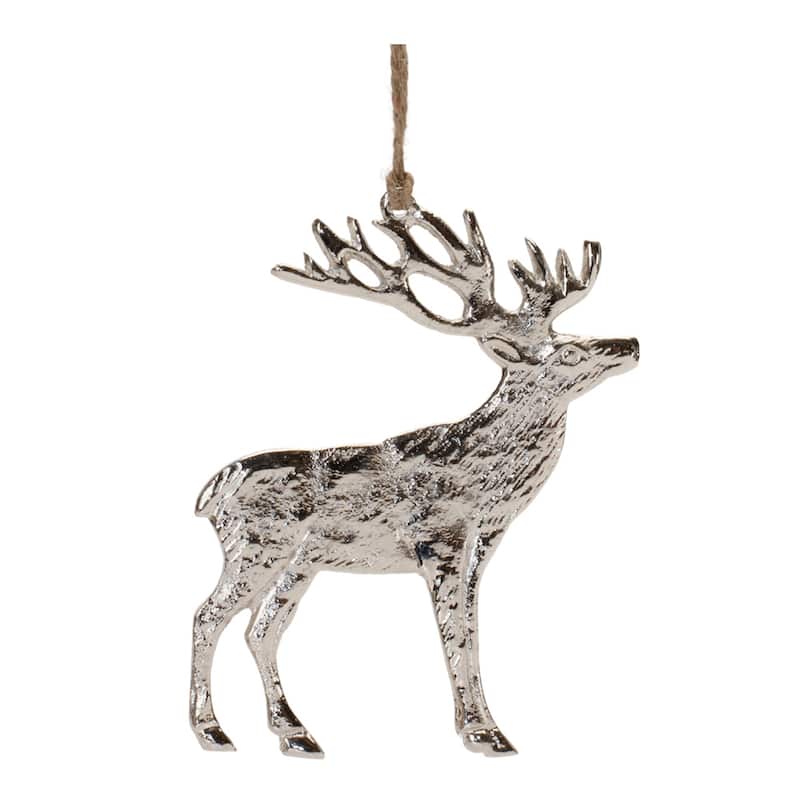 Rustic Silver Metal Deer Ornament (Set of 12)