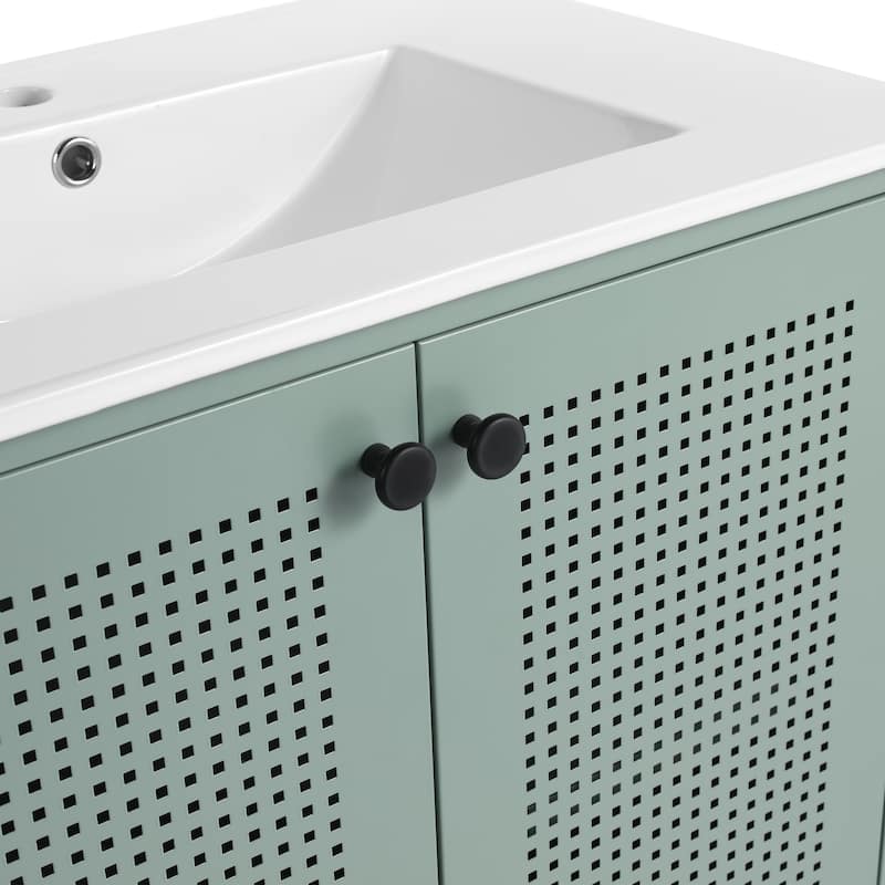 Bathroom Vanity with Ceramic Sink, Freestanding Bathroom Storage Cabinet, Bathroom Vanities with 2 Doors & Adjustable Shelves