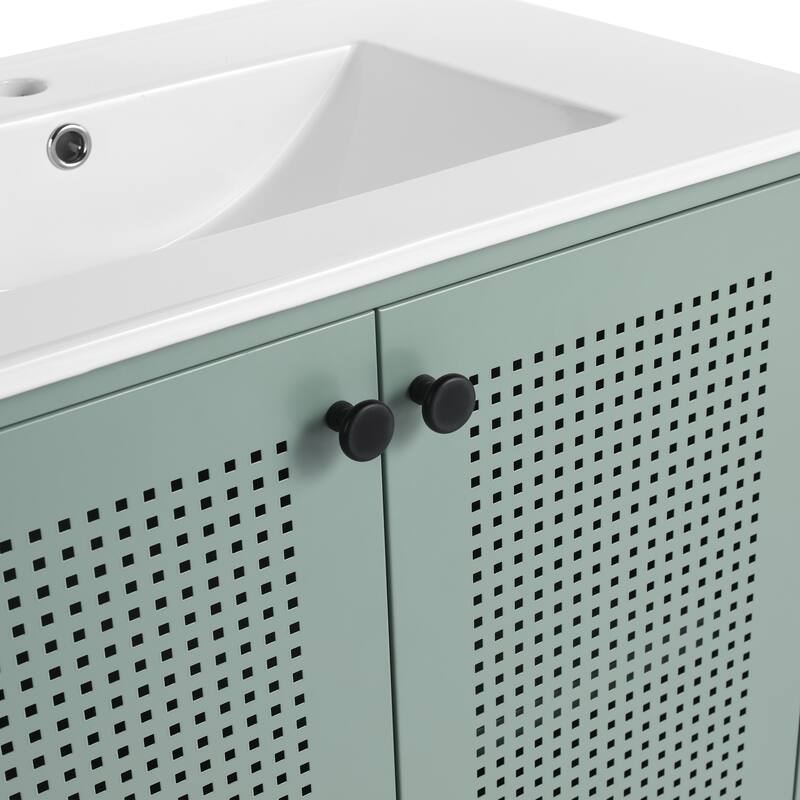 Freestanding Bathroom Vanity with Ceramic Sink, Adjustable Shelves, Cold Rolled Steel Cabinet, Double Door Design, Modern Style
