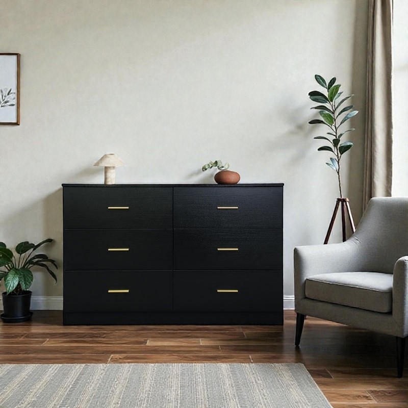 Modern 6 Drawer Dresser for Bedroom, Wide Chest of Drawers with Ample Storage, Sturdy Gloss Finish