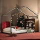 preview thumbnail 17 of 30, LED Metal PlayHouse Bed Frame with Bookshelves Black - Twin