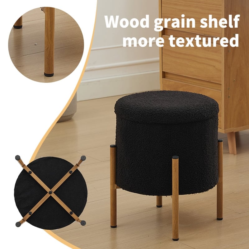 Modern Round Storage Ottoman, Ottoman Foot Stools With Metal Base,Ottoman Footstool with Removable Lid Storage Ottoman