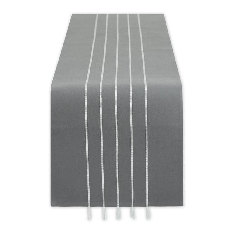 Gray and White Stripe Tassel Table Runner 14x72 - 14x108 - Gray / White
