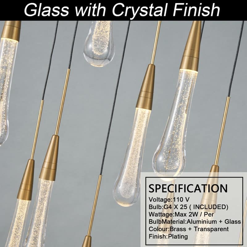 KAYLA Raindrop Chandelier, Modern Glass Pendant Light, Bulb Included