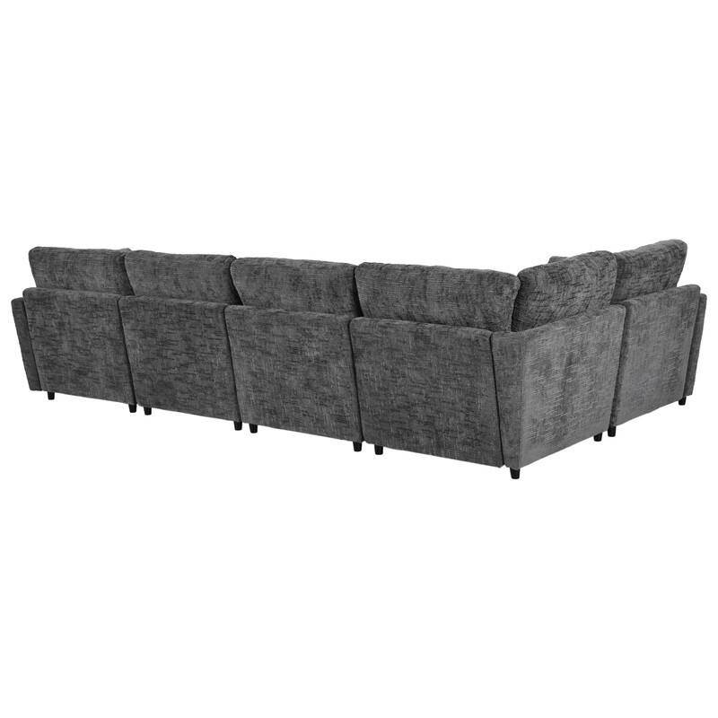 6-Piece U-Shaped Sectional Corner Sofa with Movable Ottoman and Durable Chenille Fabric for Versatile Living Spaces