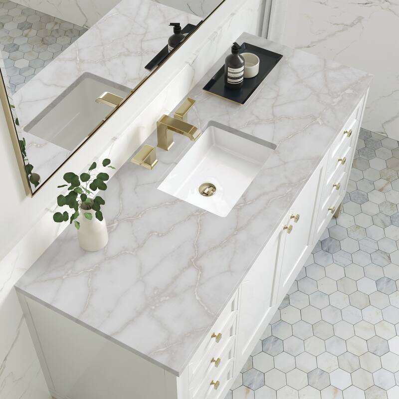 Chicago 60" Single Vanity, Glossy White, w/ FreePower Wireless Charger