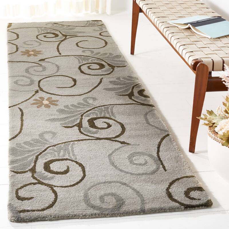 SAFAVIEH Handmade Soho Kailey Scrolls Grey New Zealand Wool - 2' 6" x 8' - Grey/Multi