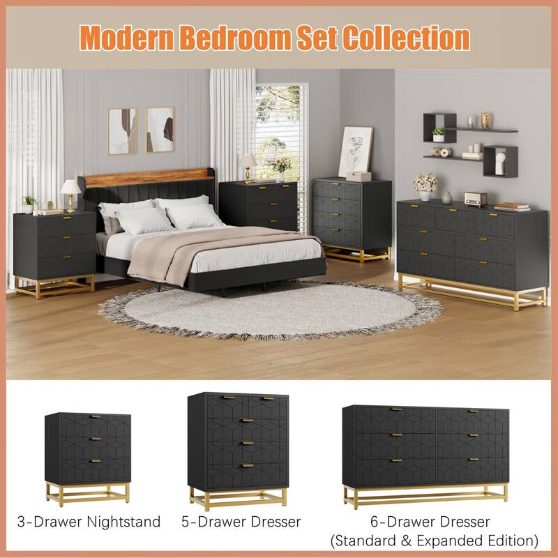 6 Drawer Dresser for Bedroom, Wide Chest with Storage Drawers and Metal Legs for Living Room or Entryway