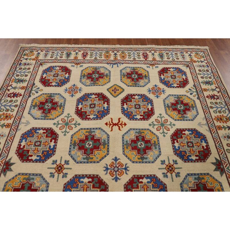 Geometric Kazak Oriental Area Rug Handmade Wool Carpet - 6'5" x 9'8"