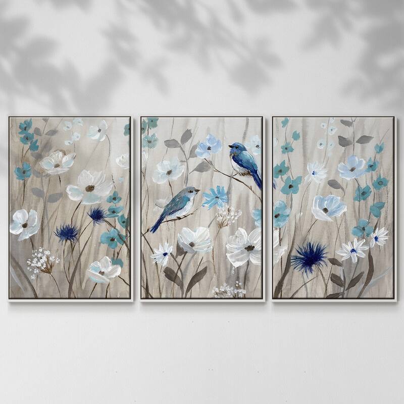 Bluebirds in Spring - Multi Piece Framed Canvas