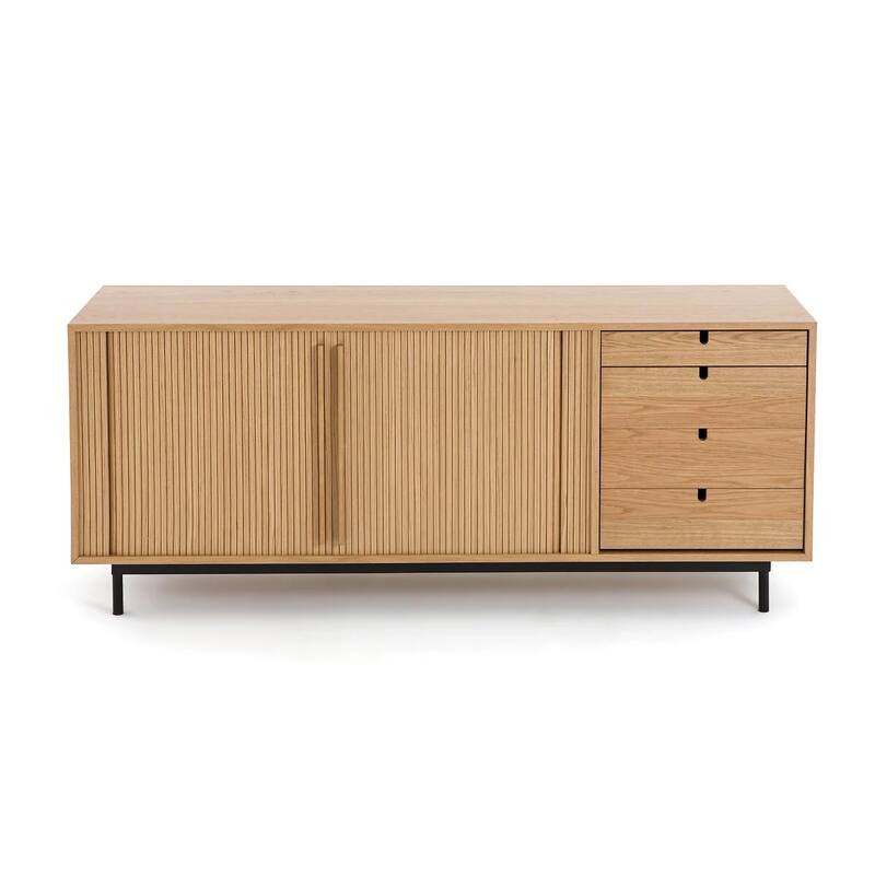 68'' Strio Oak Bathroom Cabinets Sideboard with Sliding Doors - N/A