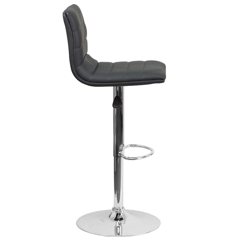 Modern Vinyl Adjustable Height Barstool with Horizontal Stitch Back - 16"W x 19"D x 35" - 44"H - 16"W x 19"D x 35" - 44"H