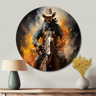 Spirit Riders Pointillism Designart - Western Rodeo Spirit Pointillism Art - People Metal Circle ...