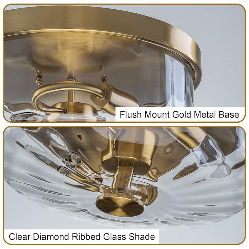 Industrial 2-Light Flush Mount Ceiling Light with Ribbed Glass Shape - 11.8-in W x 5.12-in H